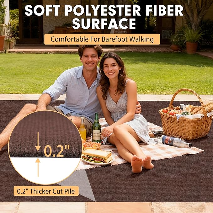 Marine Carpet, 6 FT x 10 FT Brown Indoor Outdoor Surface 0.2" Thick Boat Carpet with Water-Proof TPE Backing, Non-Slip Marine Rug for Home, Patio, Porch, Deck