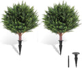 LadyRosian Artificial Cypress Topiary Tree, 25 Inch 2 Set Outdoor Faux Cypress Bush Plants,Indoor Ball Trees with Ground Spike, Fake Potted for Home Front Porch Decor Outside Garden