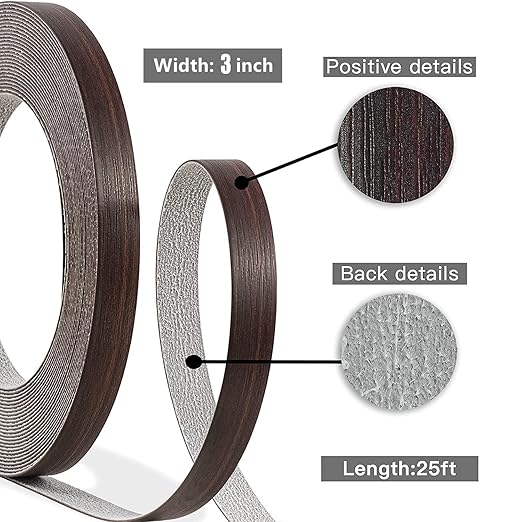 GSCIT Club Walnut Edge Banding, 3 inch x 25ft roll of Veneer Edge Banding -Pre-glued Flexible, Wood PVC Tape Banding for Cabinet Repair Furniture Restoration