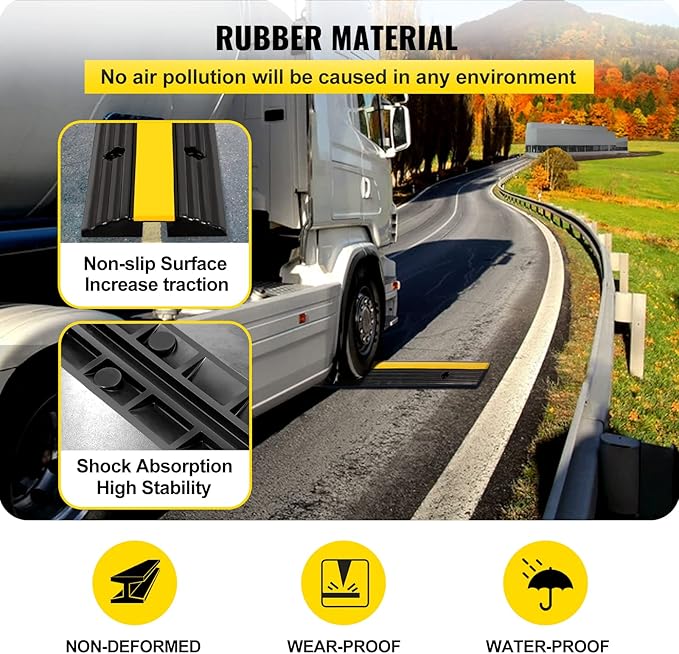 Happybuy 4 Pack of 1-Channel Rubber Cable Protector Ramps Heavy Duty 18000Lbs Load Capacity Cable Wire Cord Cover Ramp Speed Bump Driveway Hose Cable Ramp Protective Cover