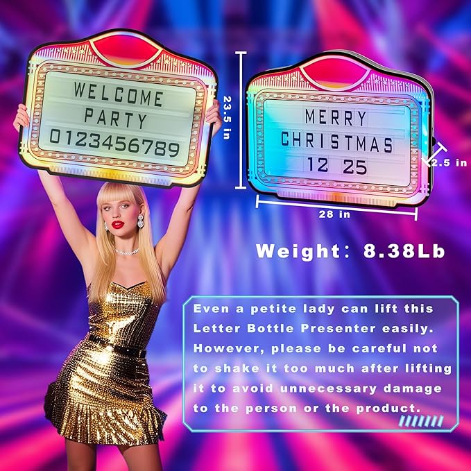 Letter Bottle Presenter, VIP Bottle Service Sign, Handheld LED Light Box with RGB Color Change for Nightclub, Bar, Party, Birthday, Wedding – Durable Acrylic Frame, 4 Letter Sets & 2 Number Kits