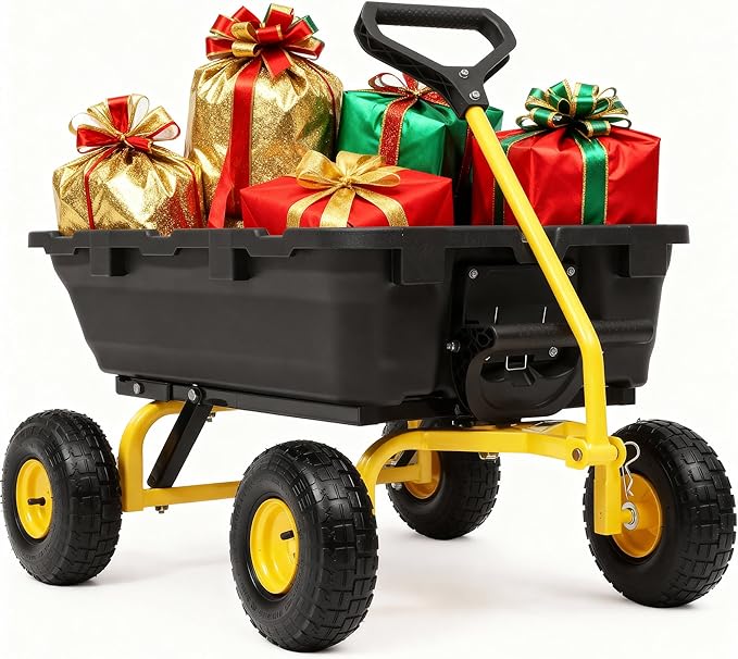 800lbs Garden Dump Cart, Heavy Duty Yard Dump Wagon with 10" Pneumatic Tires, Utility Wheelbarrow cart for Yard, Farm and Garden Daily Hauling, Ideal