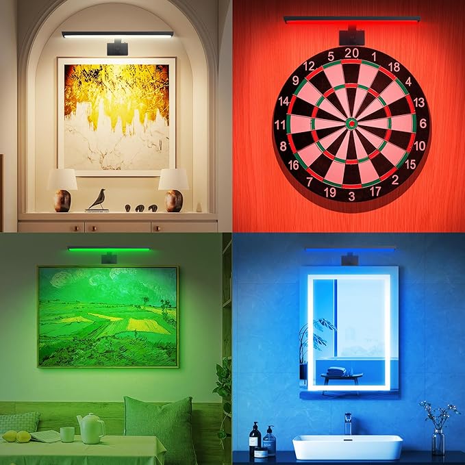 BIGMONAT 16inch Wireless LED Picture Light with Remote, USB Rechargeable Battery Operated Painting Light, Color Changing Art Display for Wall with Timer,Dimmable Art Light for Paintings,Frame,Portrait