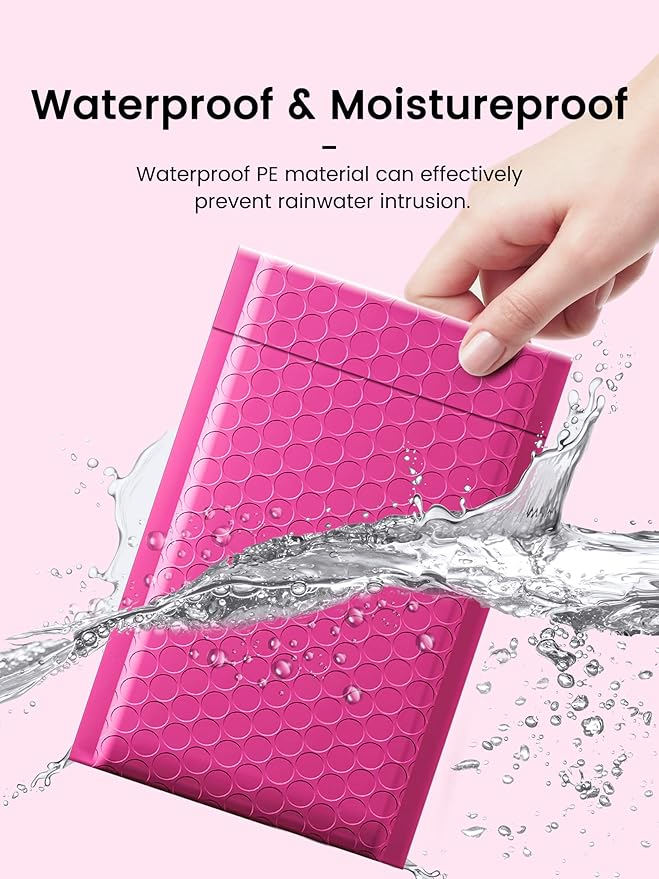GSSSUSA Bubble Mailers 4x8 Inch 50 Pack Padded Envelopes Usable Size 4x7 Inch Shipping Envelopes Self Seal Small Packaging Shipping Bags for Mailing Jewelry, Small Business, Pink
