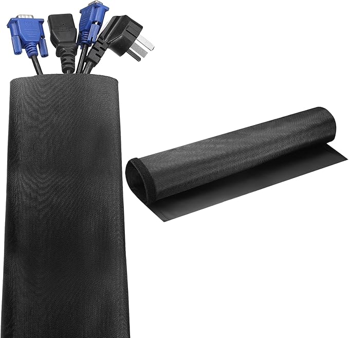 uxcell Hook and Loop Cable Management Sleeve, 3.3ft x 6 Inch Flexible Cable Wrap Cover Wire Hider, Cord Organizer and Cable Protector for Desks TV Computer, Black