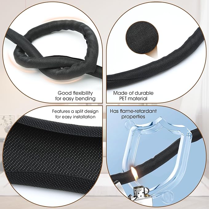 Cord Protector from Pets no Chew, 20FT-1/2inch Cord Managment Cable and Wire Protector from Rabbits, Cats and Other Pets Black