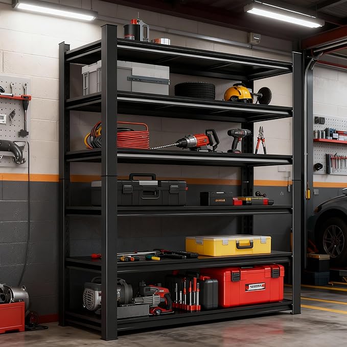 Adjustable 6-Tier Garage Shelving, Heavy Duty Steel Storage Rack, High Load Capacity, Ideal for Garage, Warehouse, or Home Organization (6-Tier 78" H x 40" W x 18" D)