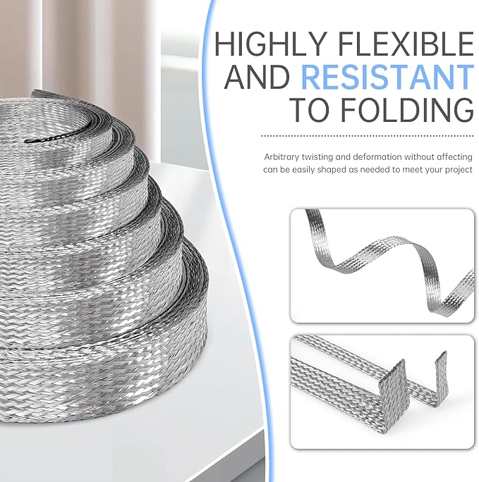 Copper Wire Loom - EMI/RFI Shielding Flexible Cable Management for Automotive Audio, Industrial Expandable Cables, Marine Wiring & Computer Case ﻿ (Tinned Copper, 6mm (1/4")-16ft)