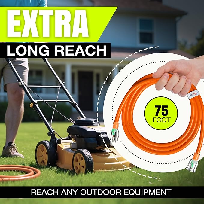 75ft Outdoor/Indoor Extension Cord 16/3 Gauge Heavy Duty 3 Prong SJTW, Waterproof, Flexible Cold-Resistant Long Power Cord,10A 125V 1250W, Orange by LifeSupplyUSA