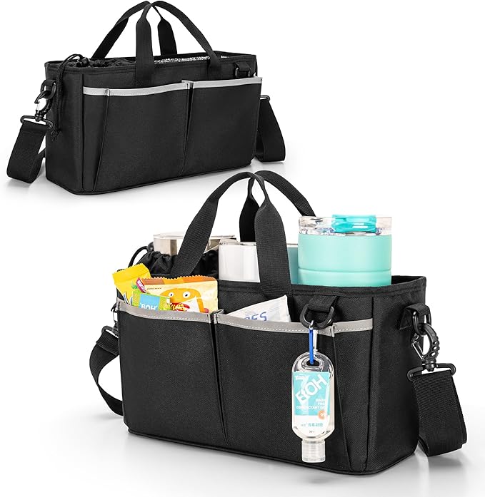 Trunab Water Bottle Carrier with Drawstring Buckle, 32/40 oz Cup Holder Bag with Detachable Divider, 3 Cup Carrier with Adjustable Shoulder Strap