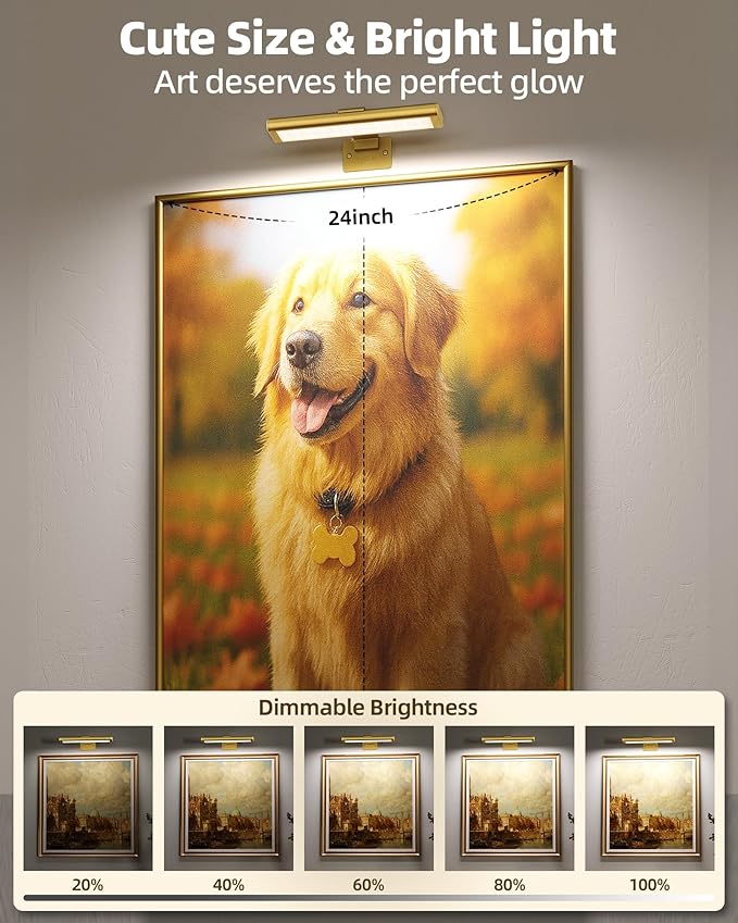 EZVALO Picture Light for Wall, Rechargeable 2400mAh Battery Lights Wireless Remote, 3 Color & Dimmable Magnetic 8'' LED Lights Display for Painting, Living Room, Gallery, Bedroom, Dashboard(Gold-2P)