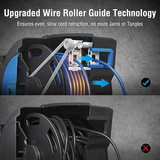 SURAIELEC 80 FT Retractable Extension Cord Reel, 14 AWG SJTOW Power Cord for Garage & Workshop, 10A Circuit Breaker, Wall/Ceiling Mount, Upgraded Anti-Tangle Roller Design, ETL Listed, Blue