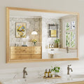 55x36 Inch Bathroom Mirror for Wall, Anti-Rust Oak Wood Grain Metal Framed Bathroom Mirrors for Over Sink,Rectangler Mirrors for Bathroom Vanity, Farmhouse, Bedroom, Living Room, Entryway Decor