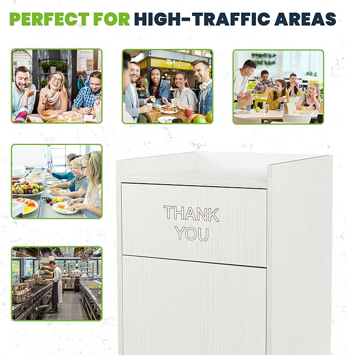 Alpine Restaurant Trash Can Cabinet - Commercial Trash Can 40 Gallon, Garbage Receptacle Indoor with Tray Holder for Restaurants, Cafeterias (White)