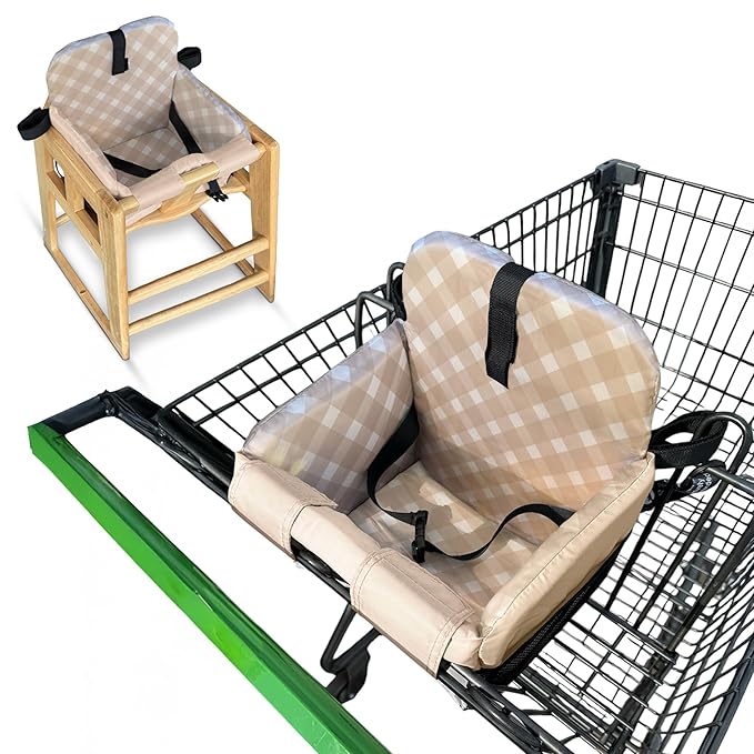 Shopping Cart Seat for Baby, High Chair Cover, Grocery Cart Cover, Cart Seat Cover for Baby, Shopping Cart Seat, Shopping Cart Cover for Baby (Beige Diagonal Checkered)