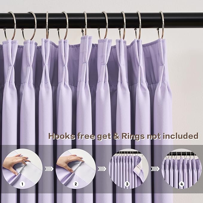 Pinch Pleats Lilac Curtains 92 Inches Long,Home Fashion Microfiber Thermal Insulated Solid Pleated Room Darkening Curtain for Bedroom (Lavender, 2 Panels, 40 Width by 92 Length)