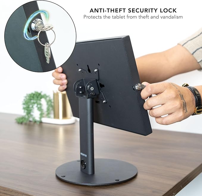 Mount-It! Lockable Tablet Countertop Stand for Samsung Tab A9+, S9, S9 FE, S8, A8 – Anti-Theft POS Stand, Fully Enclosed Security Case, Freestanding or Bolt-Down, Rotating & Tilting Display, Steel
