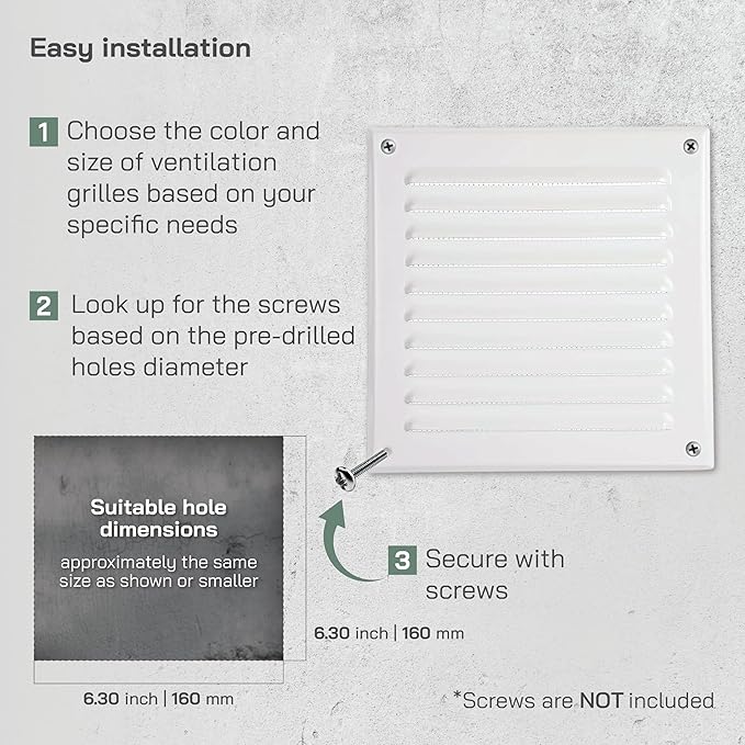 Vent Systems - 6 x 6 Inch (Inner) Pack of 2 White Metal Square Soffit Air Vent Grille Cover, Register Vent Deflector Louver Built-in Mesh HVAC for Bathroom Home Office Kitchen 8" x 8" (Outer)