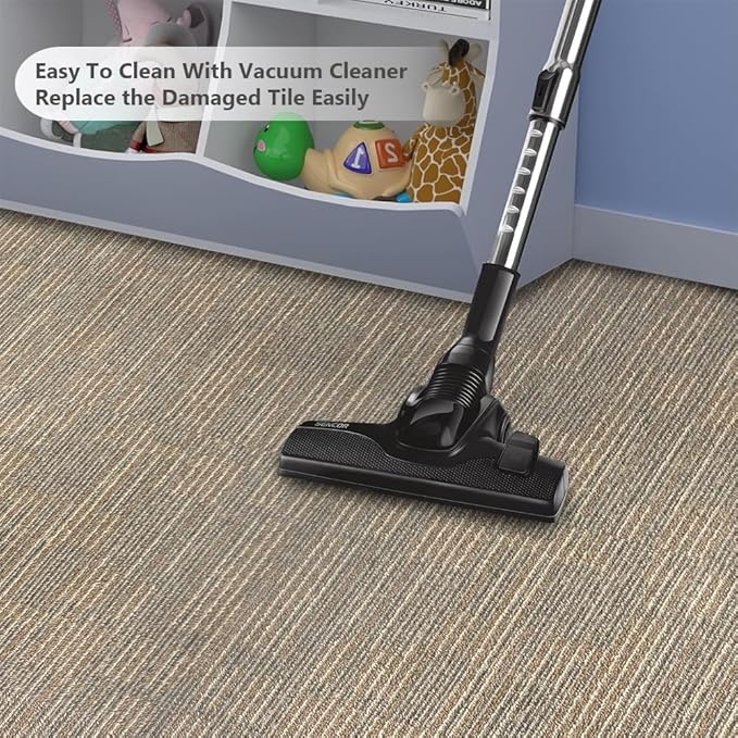 Carpet Tiles 24"x 24" 18PCS Non-Slip Soft Floor Carpet for Office, Bedroom, Living Room, Kitchen, Garage,Easy DIY Installation Seamless Floor Tiles Rug,Beige