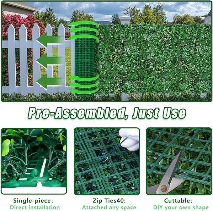 40"x120"(33.33 SQFT) Grass Wall, Artificial Boxwood Panels, Privacy Hedge Fence Screen with UV Protection, Greenery Backdrop for Indoor Home Wedding Decor and Outdoor Garden Backyard