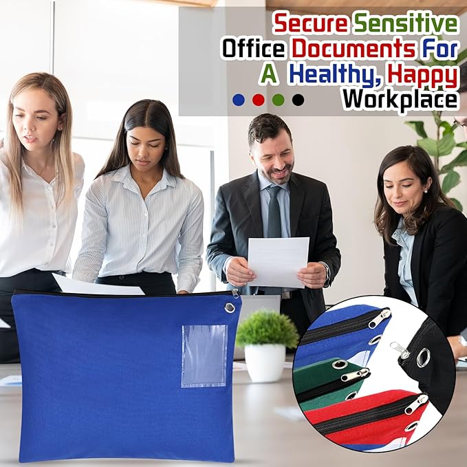 4 Pcs Interoffice Mailer Canvas Transit Sack Zipper Bag 18" x 14" Large Zipper Pouch with Grommet Interoffice Mail Bag (Black,Blue,Red,Green)