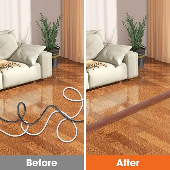 20 FT Floor Cord Cover, Cord Covers for Wires on Floor, Cord Protector, Floor Cable Cover, Hide Extension Cord Covers for Floor, Cable Cavity: 0.47" (W) x 0.29" (H) - Brown