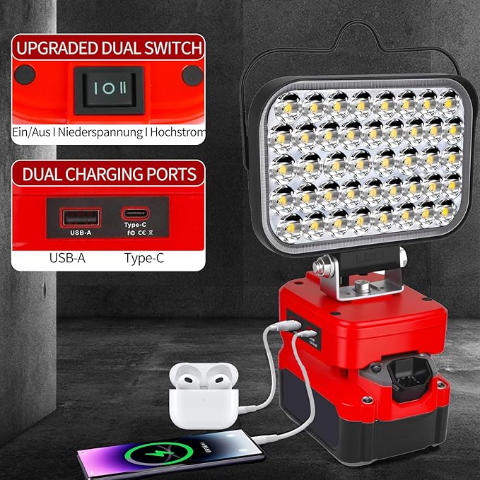 Work Light for Craftsman V20 Battery,84W 8000LM Portable Cordless Floodlight with USB&Type C Fast Charging Port for Craftsman Tools,LED Spotlight for Camping,Fishing,Workshop
