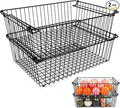 Set of 2 Stackable XXL Wire Baskets For Pantry Storage and Organization -16x12in Large Metal Food Baskets -Vegetable,Fruit,Potato,Onio, Pantry Storage Bins With Handles (Black, XXL)