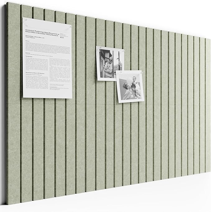 Bumusty Large Cork Board Alternative-36 x24 Felt Bulletin Board Tiles, with 30 Pushpins, 40 Adhesive Tabs, 6-Pack Slat Wall Paneling, Cork Boards for Office Push Pin Board Felt Board-Sage