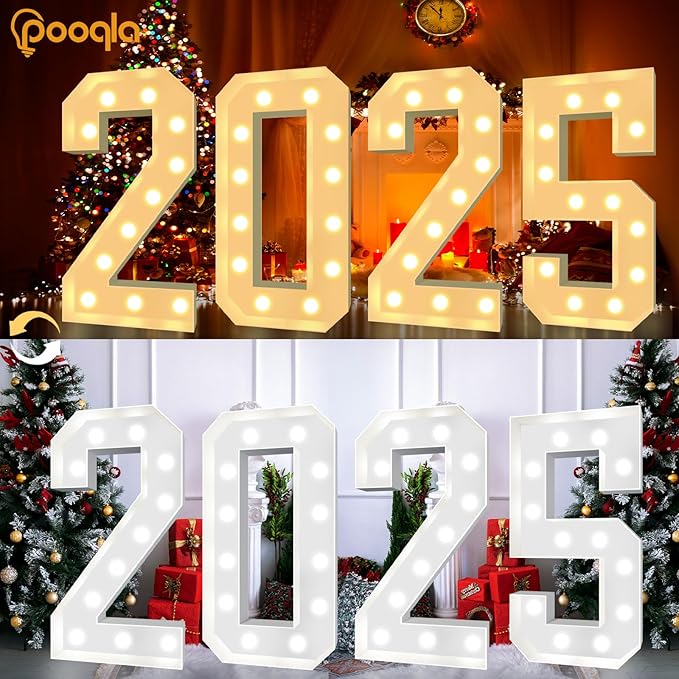 Pooqla 4 FT Light Up Marquee Numbers, Cool White and Warm White LED Large Lighted Marquee Numbers, Giant Mosaic Light Up Numbers for Balloons 2nd 20th 21st Birthday Party Decoration, LED Number 2