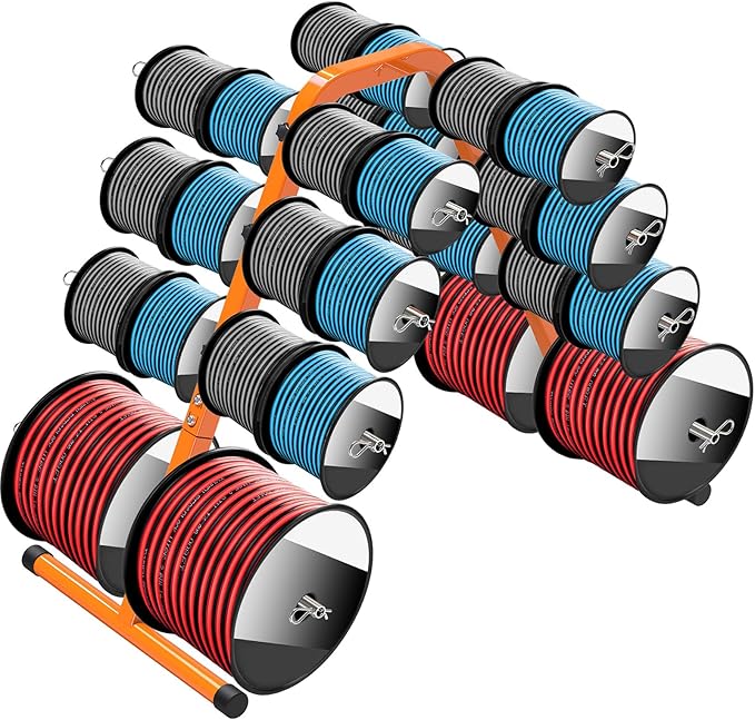 SELEWARE Portable Wire Spool Caddy – Heavy-Duty Steel Cable Dispenser with 8 Adjustable Rods for Effortless Spool Storage & Dispensing (Orange)
