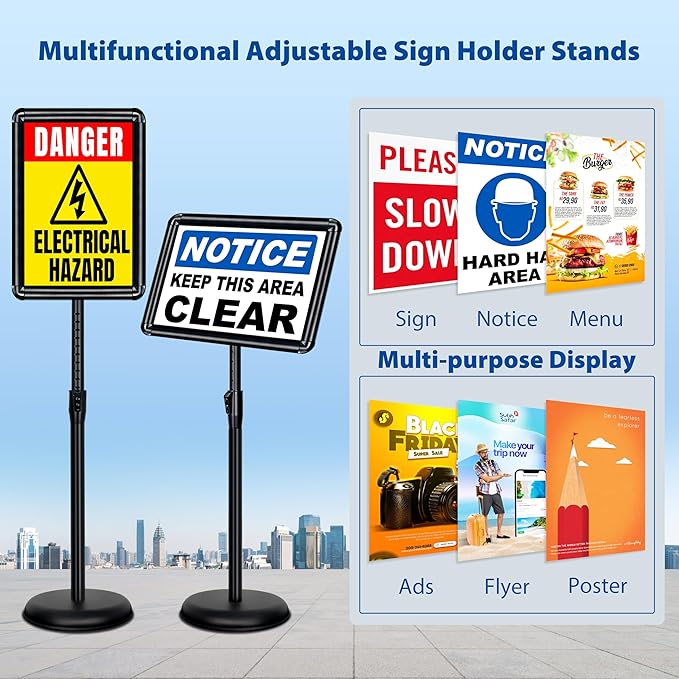 4 Packs 11x17 Inch Sign Stand - Adjustable Floor Standing Sign Holder, Pedestal Poster Stand for Vertical & Horizontal Display, Outdoor & Indoor Use for Business & Store Signage - Black