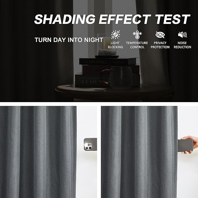 DUALIFE Extra Long Pinch Pleated Full Blackout Curtains 120 Inch Length,Back Tab with Hooks Window Drapes Thermal Insulated Blackout Curtain Panels 40W x 120L, Grey, 2 Panels