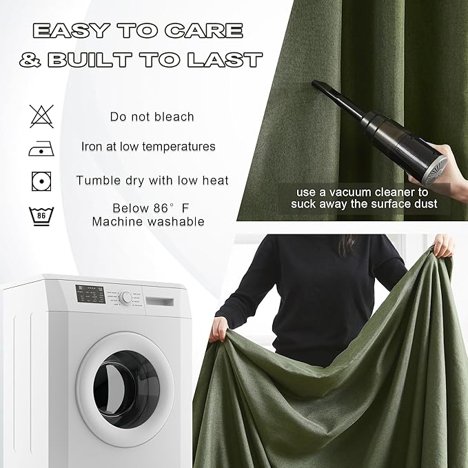DUALIFE Olive Green Pinch Pleated Curtains 63 Inches Long Burg,Back Tab with Hooks, Cooling Heat Reflective Linen Drapes for Bedroom Track System(Olive,2 Panels W40 xL63)