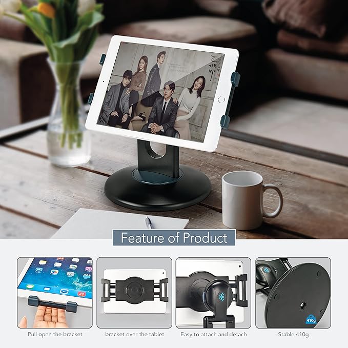 EHO Tablet Kiosk Stand, 360° Rotating Commercial Tablet Stand, Retail Kiosk, 6"-13" (Screens) Adapter Universal Holder for iPad, Air, Mini, Microsoft Surface, Most Tablets - Black