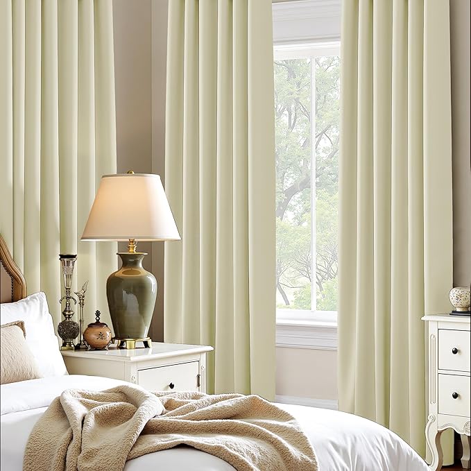 PONY DANCE Beige Curtains for Living Room 72 inch Length, Thermal Insulated Rod Pocket Black Out Window Drapes for Bedroom, Light Beige Room Darkening Privacy Covering, W 42 x L 72 inch, 2 Panels