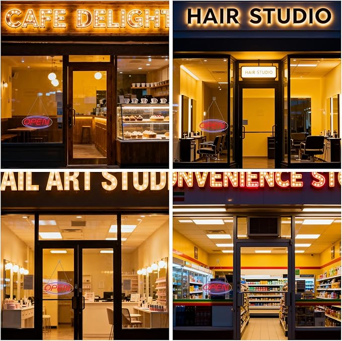 LED Open Sign 13.8"x5.9" for Shop/Bar/Salon Window/Door, Neon Open Sign, Colorful Strip, USB Powered, Transparent Backboard, Hooks/Screws/Chain