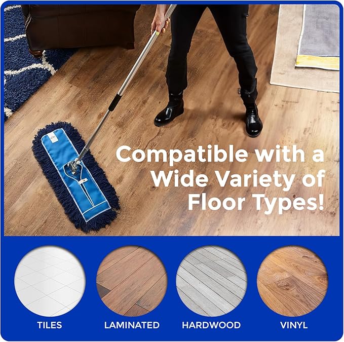 Nine Forty 2-Pack 36-Inch Premium Nylon Dust Mop Replacement Head - Heavy Duty Refill for Industrial, Commercial, and Residential Cleaning - Dry Floor Duster for Hardwood Surfaces - Blue (2-Pack)
