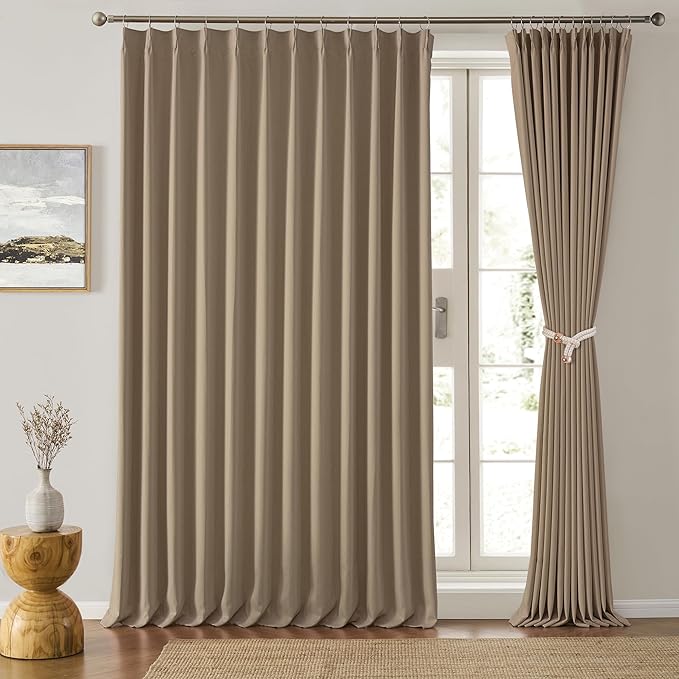 80 Inch Wide Black Pinch Pleated Curtains 80 x 90, Thermal Insulated Noise Cancelling Living Room Office Drapes 90 Inches Long, Patio Sliding Glass Door Window Curtain 2 Panels, Cappuccino
