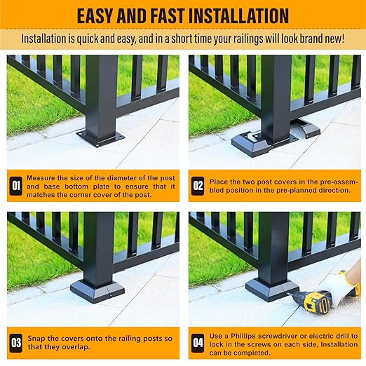 3.0"x3.0"（Actual: 3.0"x3.0"） Deck Post Base Cover Decorative Post Base Trim Skirt Black Aluminum 8Pack