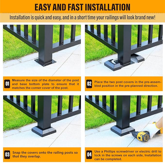 3.0"x3.0"（Actual: 3.0"x3.0"） Deck Post Base Cover Decorative Post Base Trim Skirt Black Aluminum 2Pack