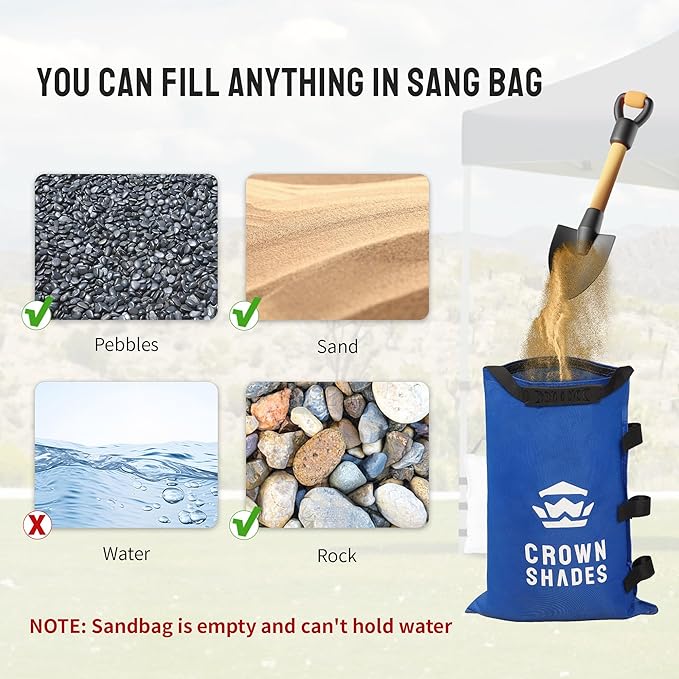 CROWN SHADES Sand Bags for Canopy Legs Sandbags for Weight-Canopy Weights, Pop Up Tent Weights Bags, Blue