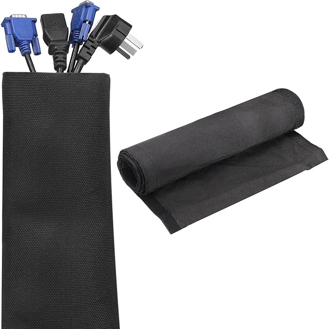 uxcell Hook and Loop Cable Management Sleeve, 3.3ft x 4 Inch Flexible Cable Wrap Cover Wire Hider, Cord Organizer and Cable Protector for Desks TV Computers, Black
