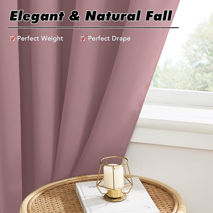 KGORGE Short Curtains 36 inch Curtains 2 Panel Sets for Small Window, Back Tab Rod Pocket Privacy Thermal Insulation Short Half Window Tiers for Bathroom Basement, W34 x L36, Dusty Rose