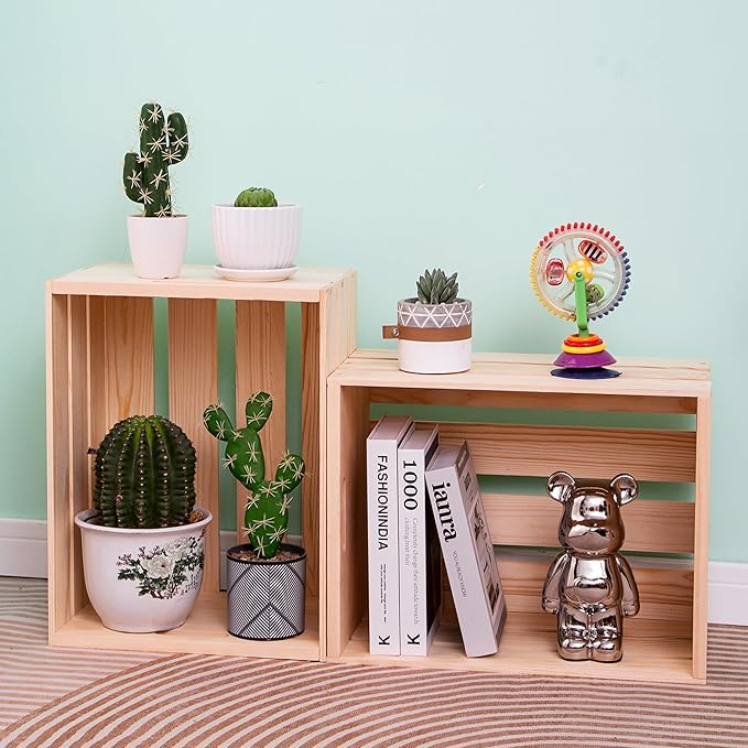 Extra Large Pine Wood Crates For Storage, Vinyl Records Storage Crates,The Storage Crates Are Made Of Pure Natural Solid Wood,Exuding Natural Pine Flavor,Unfinished Wooden Crates For Display . (1)
