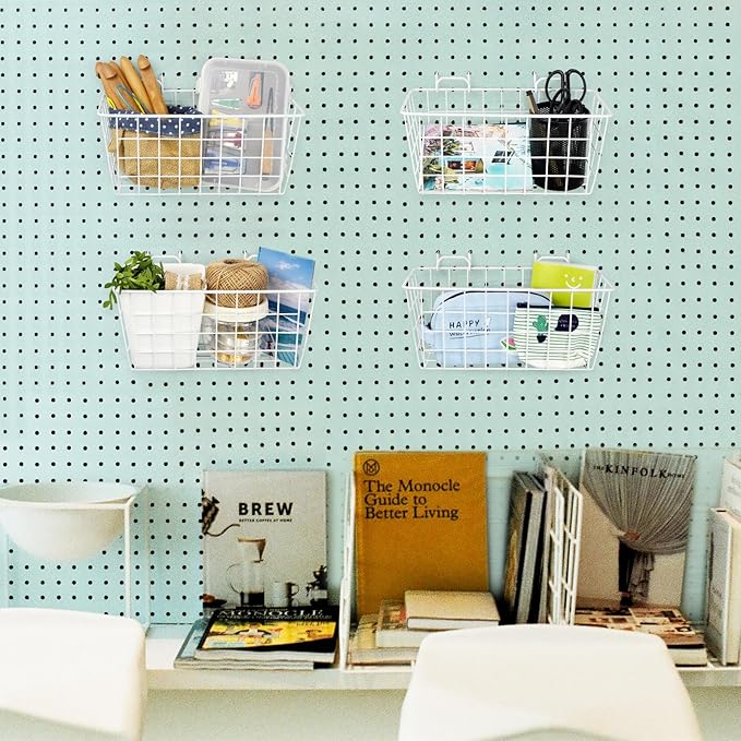 G.CORE 2 Pack Pegboard Baskets, Metal Shelves Hooks to 1/8" 1/4" Peg Boards, Peg Board Baskets Bins Set - Organize Tools Workbench Accessories Garage Storage Wall Mount Organizer Attachments (Medium)