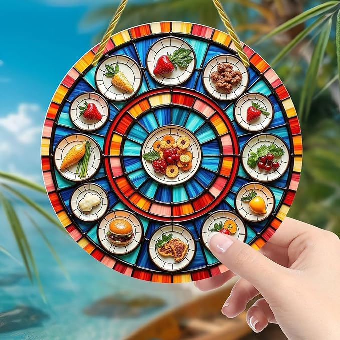 Acrylic Stained Panel Hanging-Radial Food Display Round Window Hanging Ornament,Wall Art Panel for Indoor/Outdoor Decor,Gift,Birthday for Women, Men, Wife, Aunt, and Mom 7.8in