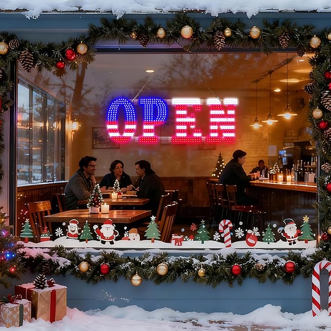 40" x 14" American Flag LED OPEN Sign with Remote Control, Dimmable Brightness, Flash Modes & Speed, Easy Hang Plug-in Storefront Window Sign for Shop, Bar, Salon