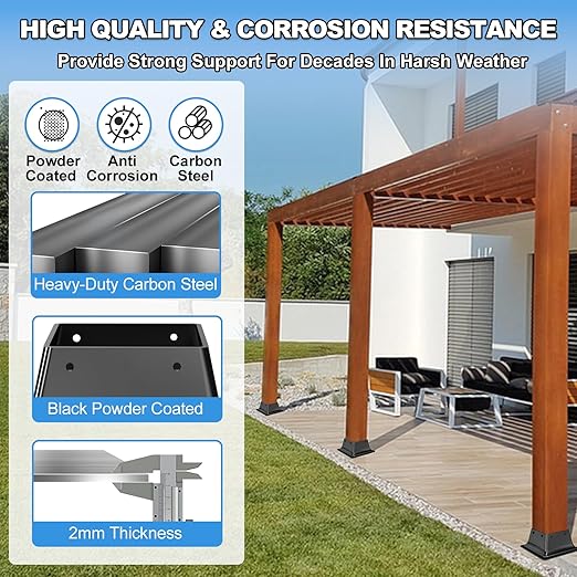 4x4 Post Base 2Pcs-Inner Size 3.6x3.6-Heavy Duty Metal Post Brackets-Deck Post Anchors-Solid Steel-Powder Coated-Wood Post Holder for Porch Handrail Railing Pergola Fence Pavilion-Support Deck Base