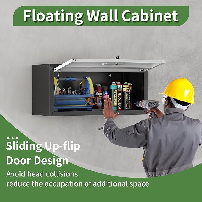 Metal Wall Cabinet with Up-flip Door,Heavy Duty Garage Wall Mounted Storage Cabinets,Tool Cabinets for Garage,Kitchen,Warehouse,Office,Assembly Required
